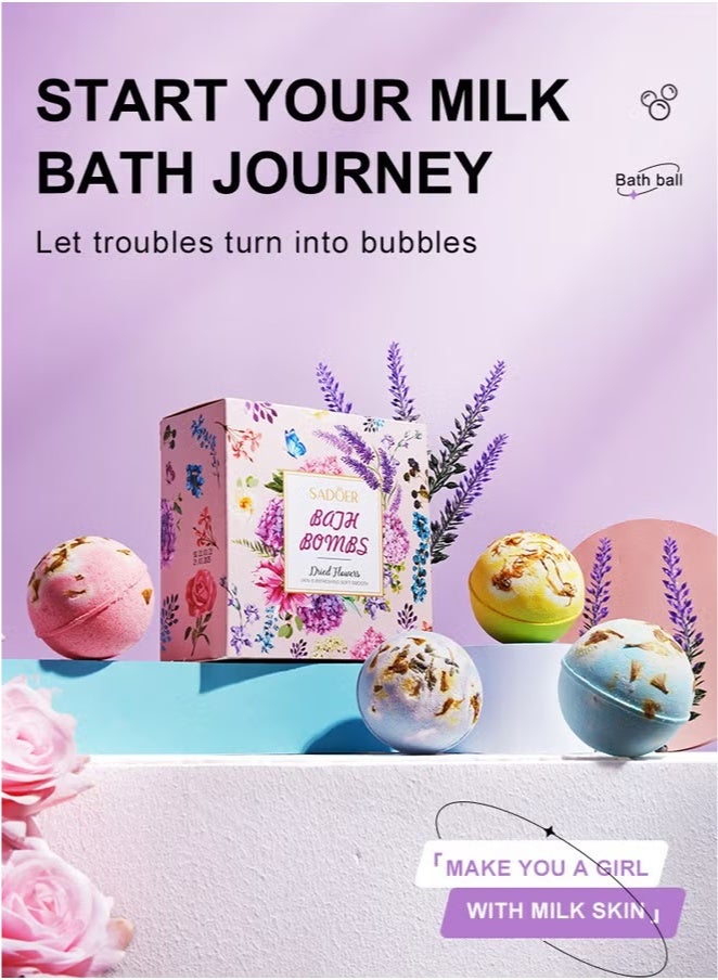 SADOER 4 types of 100g bath bomb bombs, clean aromatherapy bath balls, lavender scent, lemon scent, rose scent, rosemary scent - Image 1