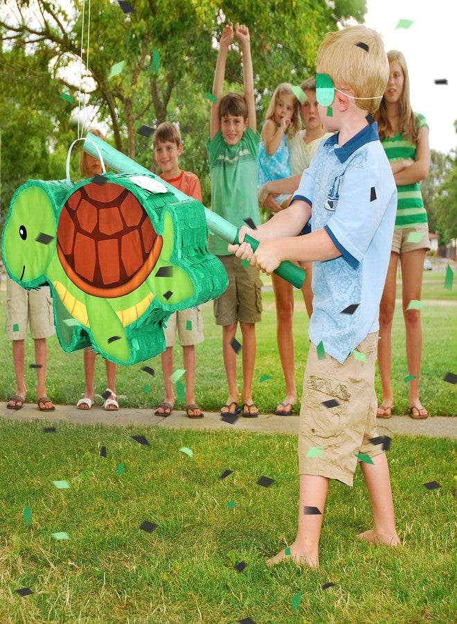 Liliful 14.17 x 8.66 x 2.95 Inches Turtle Piñata Set with Green Turtle Shape Piñata Blindfold Stick and Confetti for Birthday Party Decoration Fiesta Animal Game Props - Image 3