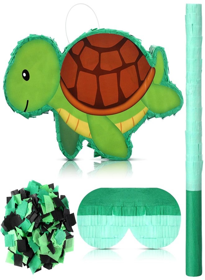 Liliful 14.17 x 8.66 x 2.95 Inches Turtle Piñata Set with Green Turtle Shape Piñata Blindfold Stick and Confetti for Birthday Party Decoration Fiesta Animal Game Props - Image 1