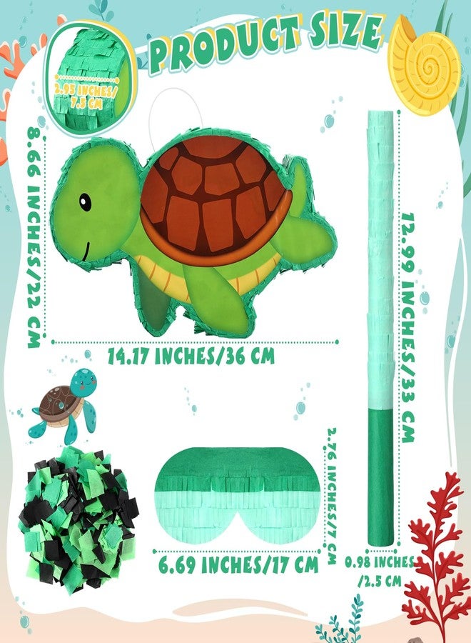 Liliful 14.17 x 8.66 x 2.95 Inches Turtle Piñata Set with Green Turtle Shape Piñata Blindfold Stick and Confetti for Birthday Party Decoration Fiesta Animal Game Props - Image 2