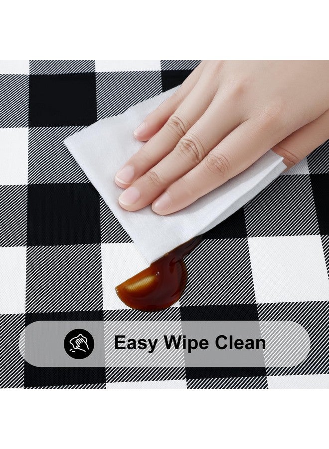 Smiry Rectangle Picnic Table Cloth, Elastic Waterproof Fitted Vinyl Tablecloth for 8 FT Tables, Flannel Backed Buffalo Plaid Table Covers for Dining, Camping, Outdoor (Black and White, 30" x 96") - Image 4