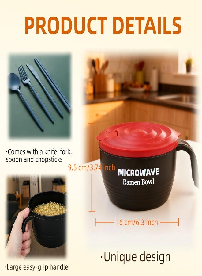 Layron Ramen Cooker Bowl - 45 oz Microwaveable Noodle Bowl Ramen in few Minutes- BPA Free and Dishwasher Safe Set with Chopsticks Perfect for Dorm, Small Kitchen, or Officee (black) - Image 5