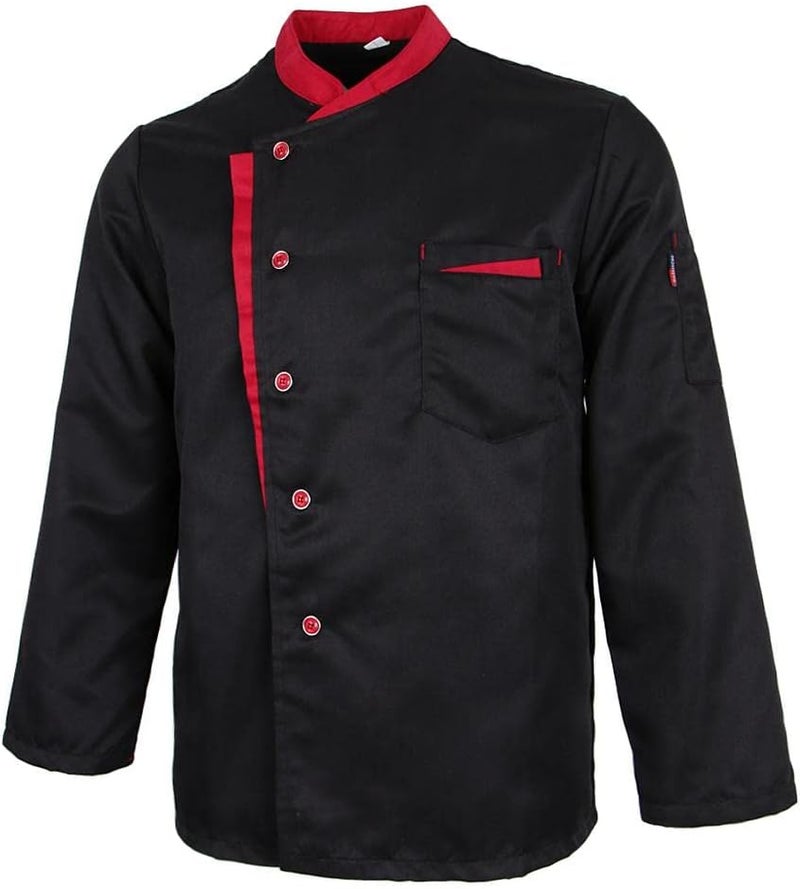 Professional Chef Coat Long Sleeve Kitchen Uniform - Black XL, Breathable Spandex Blend, Wrinkle Resistant, for Restaurant, Bakery, Hotel Workers - Image 1