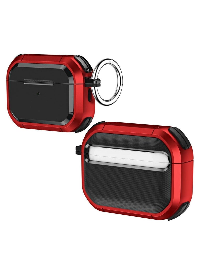 Case Apple AirPods Pro 2 360° Protection Rugged Hard Shell Shockproof Cover, Carabiner Secure Hook Clip, Flush/Snug Fit, LED Indicator, Wireless Charging, Airpod pro2 (Red) - Image 1