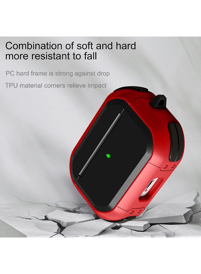 Case Apple AirPods Pro 2 360° Protection Rugged Hard Shell Shockproof Cover, Carabiner Secure Hook Clip, Flush/Snug Fit, LED Indicator, Wireless Charging, Airpod pro2 (Red) - Image 2