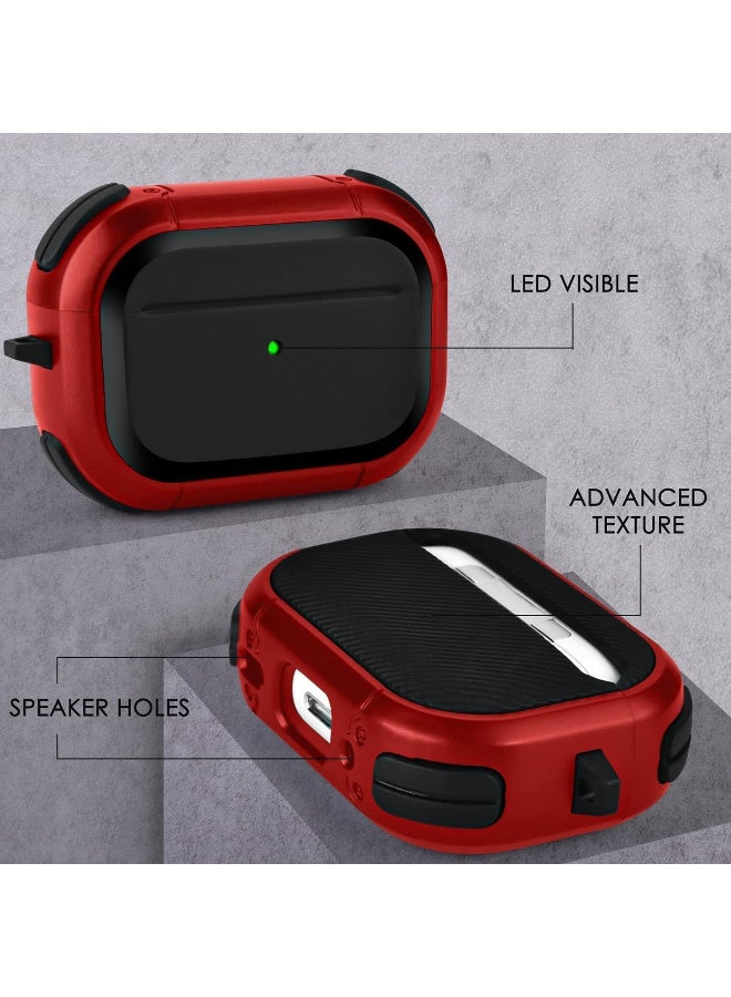 Case Apple AirPods Pro 2 360° Protection Rugged Hard Shell Shockproof Cover, Carabiner Secure Hook Clip, Flush/Snug Fit, LED Indicator, Wireless Charging, Airpod pro2 (Red) - Image 5
