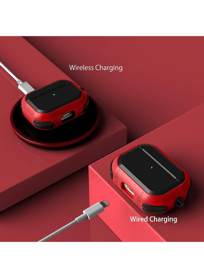 Case Apple AirPods Pro 2 360° Protection Rugged Hard Shell Shockproof Cover, Carabiner Secure Hook Clip, Flush/Snug Fit, LED Indicator, Wireless Charging, Airpod pro2 (Red) - Image 4
