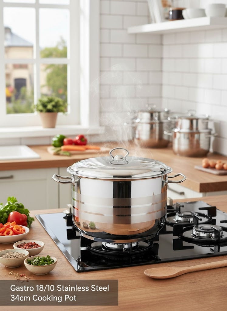 Gastro Stainless Steel Cooking Pot With Lid 18/10 Silver 34cm - Image 1