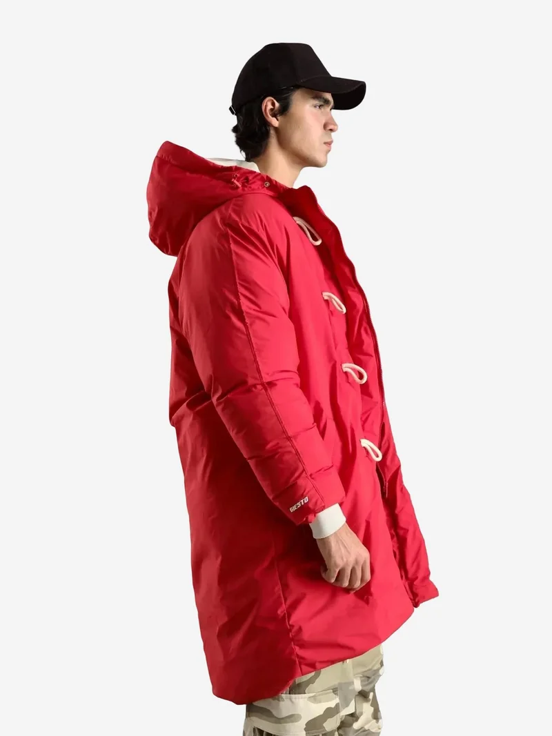Giesto Red GIESTO Thick Hooded Long Puffe Coat with Pockets for Men | Best Price UAE