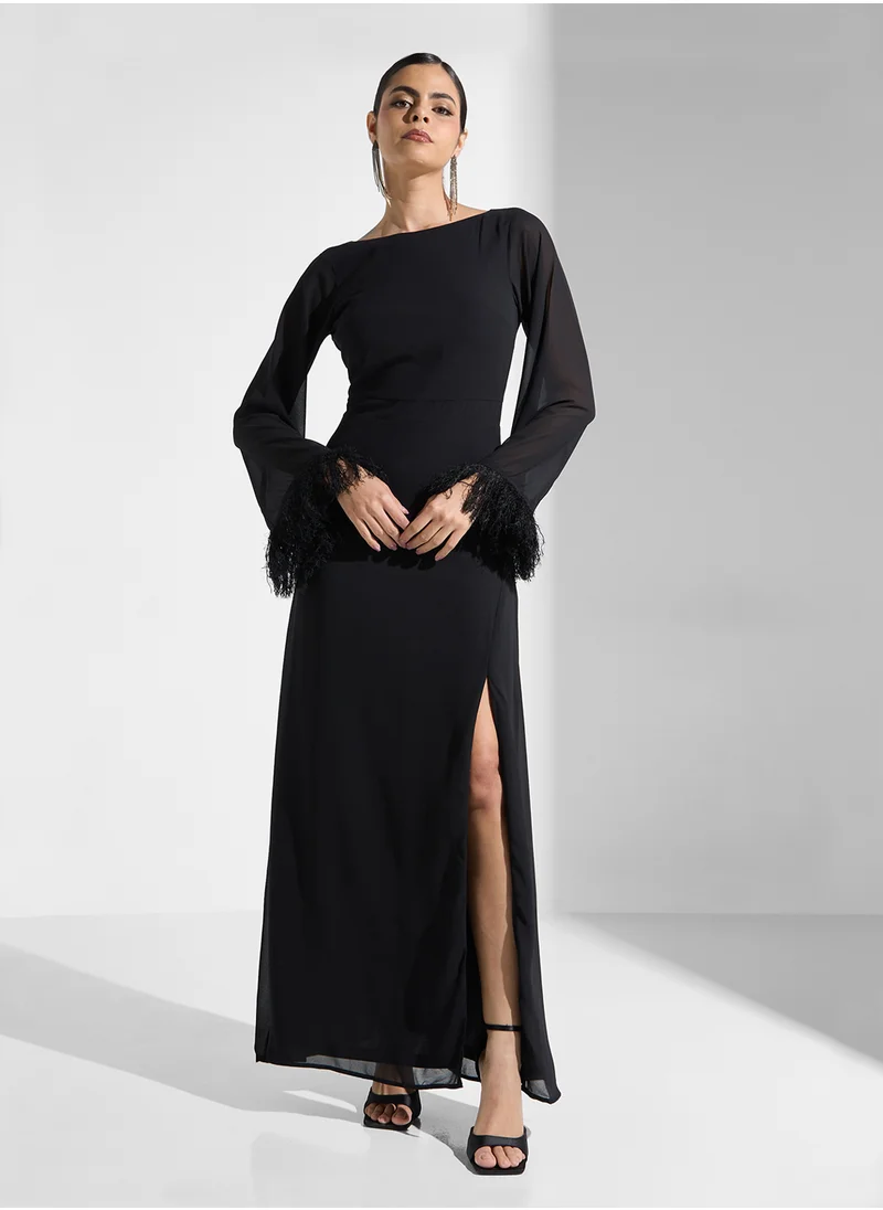 TFNC Feathered Sleeve Knitted Dress