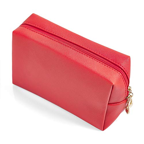 Sohynca PU Leather Cosmetic Bag for Women Minimalism Makeup Bag for Daily Use Portable Storage Purse Small Neat Cosmetic Pouch Water-resistant Toiletry Bag for Travel (Red) - Image 1