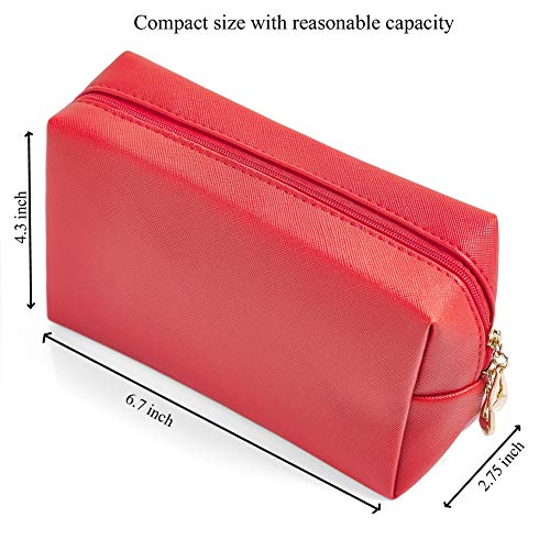 Sohynca PU Leather Cosmetic Bag for Women Minimalism Makeup Bag for Daily Use Portable Storage Purse Small Neat Cosmetic Pouch Water-resistant Toiletry Bag for Travel (Red) - Image 2