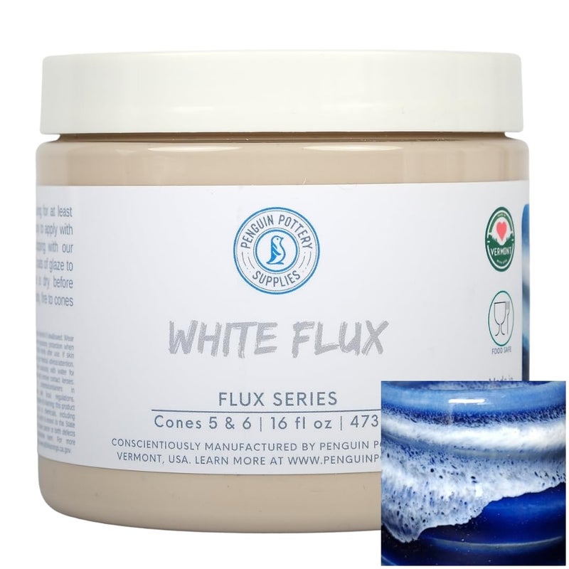 Penguin Pottery Glazes - Mid Fire - Flux Series - Flux Glaze, White - Cone 6 (16 fl.oz | 1 Pint | 473 ml) - Image 1