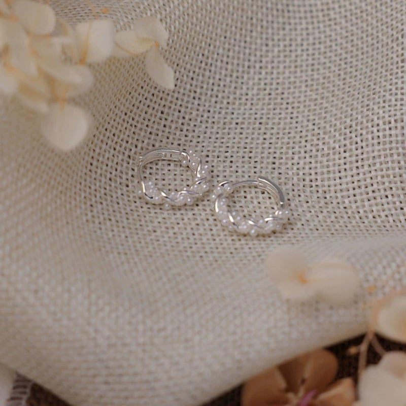 WMM Pearl Chunky Hoop Earrings Sterling Silver Pearl Twisted Huggie Earrings for Women, Dainty Pearls Dangle Earrings Trendy Jewelry Gift - Image 3