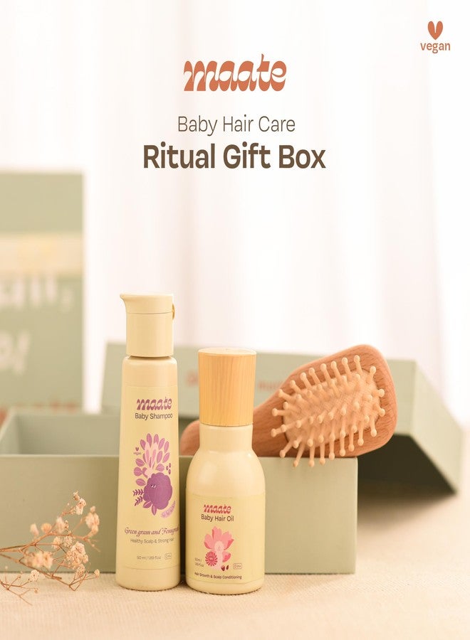 Maate Baby Hair Care Ritual Gift Box | Baby Hair Oil, Baby Shampoo & Baby Wooden Hair Brush | Baby Hair Care Kit | Natural & Vegan - Image 2