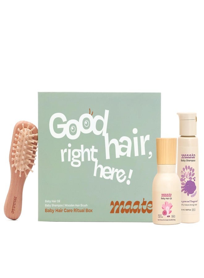 Maate Baby Hair Care Ritual Gift Box | Baby Hair Oil, Baby Shampoo & Baby Wooden Hair Brush | Baby Hair Care Kit | Natural & Vegan - Image 1