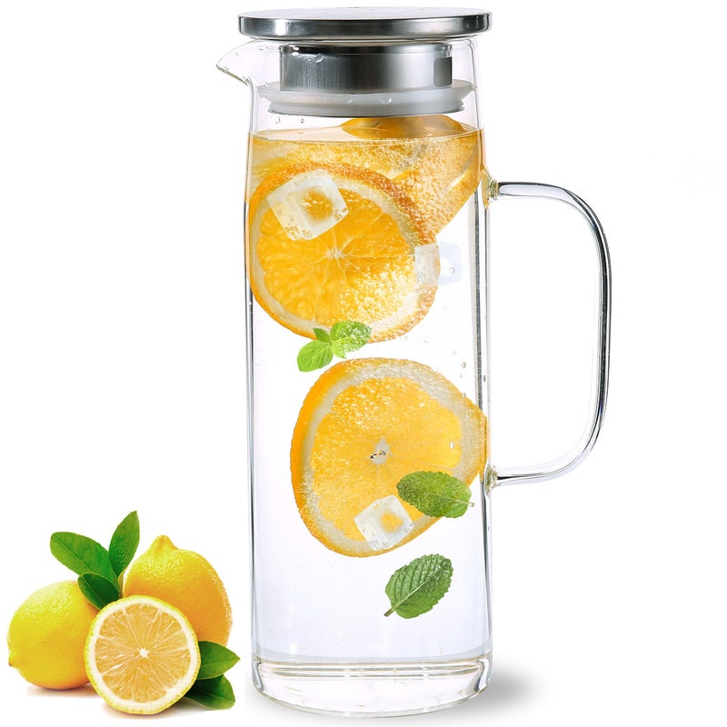 Auxmeware Heat Resistant Glass Pitcher With Lid And Spout Iced Tea Pitchers Beverage Pitchers For Fridge Water Pitcher And Carafe 1200ml41oz