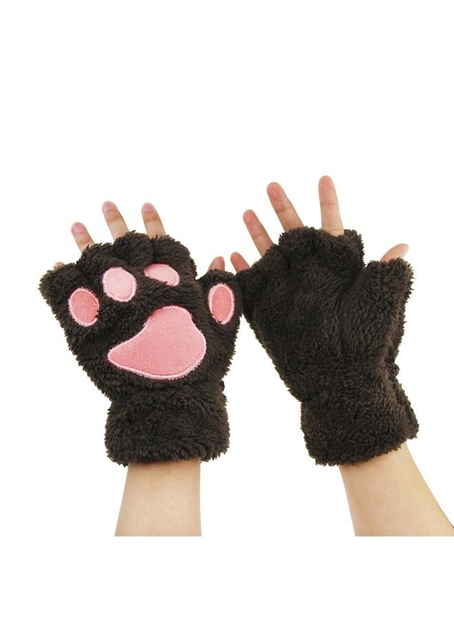 YLucky Warm Bear Cat Palm Claw Gloves Half Finger Dog Paw Gloves Faux Fur Plush Short Fingerless Mittens Hang Neck Hand Wear Gloves for Cosplay Costume Christmas Halloween Winter Girl Women Gift - Image 3