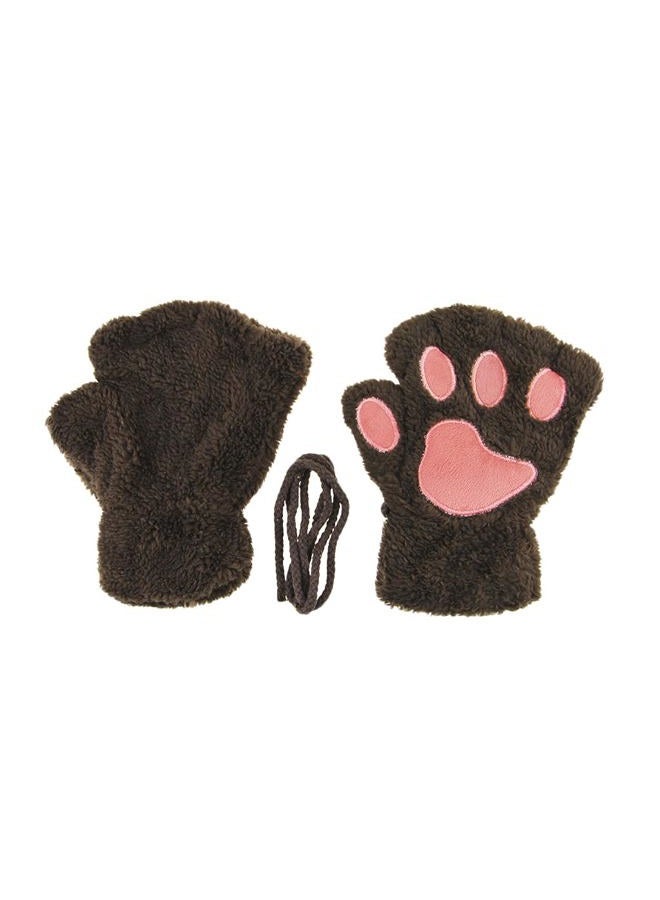 YLucky Warm Bear Cat Palm Claw Gloves Half Finger Dog Paw Gloves Faux Fur Plush Short Fingerless Mittens Hang Neck Hand Wear Gloves for Cosplay Costume Christmas Halloween Winter Girl Women Gift - Image 4