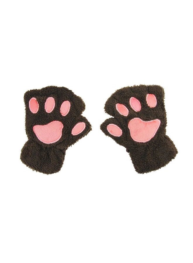 YLucky Warm Bear Cat Palm Claw Gloves Half Finger Dog Paw Gloves Faux Fur Plush Short Fingerless Mittens Hang Neck Hand Wear Gloves for Cosplay Costume Christmas Halloween Winter Girl Women Gift - Image 5