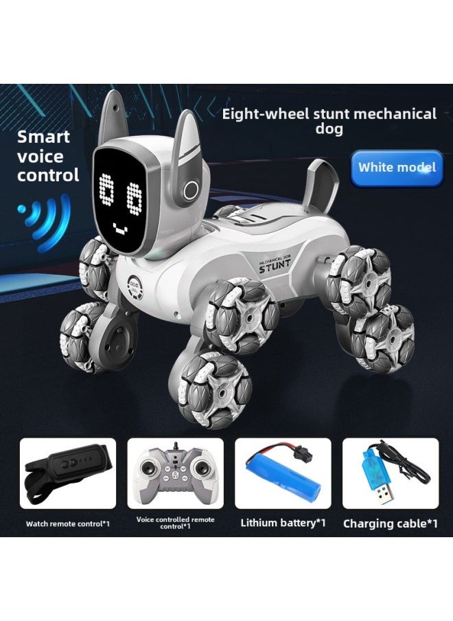 Intelligent Voice Control Eight Wheel Stunt Robot Dog Gesture Sensing Pink Remote Control Car Children's Programming Pet Toy-Color:Md572 Gray, Intelligent Voice Control Dual Remote Control-Scale:A Set Of Lithium Batteries  - Image 1