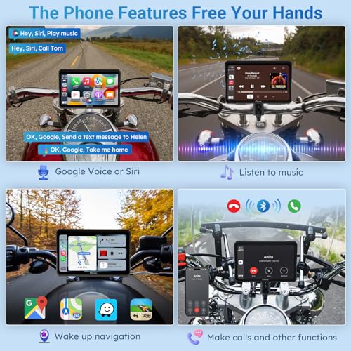 CARPURIDE W702 Motorcycle GPS Carplay Screen, Wireless CarPlay & Android Auto Car Stereo for Motorbike, 7" Waterproof Touchscreen, Dual Bluetooth, Siri,Navigation Screen - Image 3