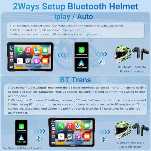 CARPURIDE W702 Motorcycle GPS Carplay Screen, Wireless CarPlay & Android Auto Car Stereo for Motorbike, 7" Waterproof Touchscreen, Dual Bluetooth, Siri,Navigation Screen - Image 4