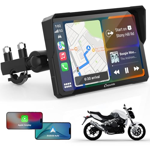 CARPURIDE W702 Motorcycle GPS Carplay Screen, Wireless CarPlay & Android Auto Car Stereo for Motorbike, 7" Waterproof Touchscreen, Dual Bluetooth, Siri,Navigation Screen - Image 1