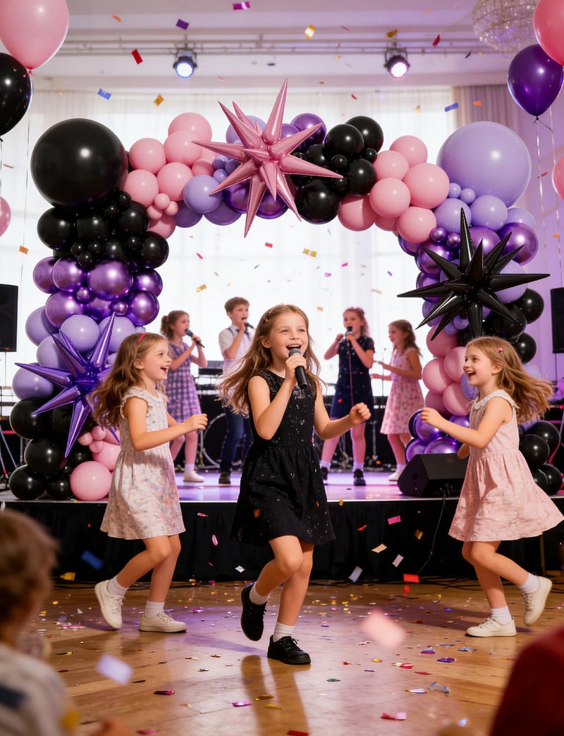 Haolongfa Pink and Purple Balloon Arch Garland Kit, 109PCS Pink Purple Black Balloons with Starburst Foil Balloons, Trendy Music Birthday Decorations for Girls and Teens, Concert and Movie Fans Party Supplies - Image 4