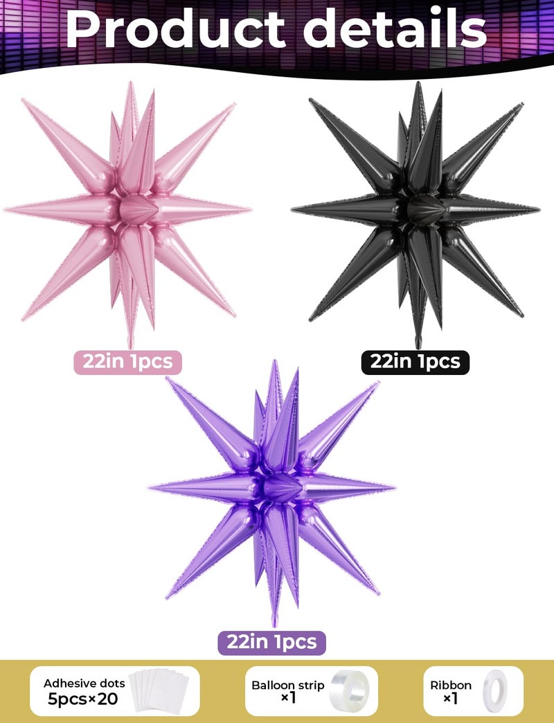 Haolongfa Pink and Purple Balloon Arch Garland Kit, 109PCS Pink Purple Black Balloons with Starburst Foil Balloons, Trendy Music Birthday Decorations for Girls and Teens, Concert and Movie Fans Party Supplies - Image 3