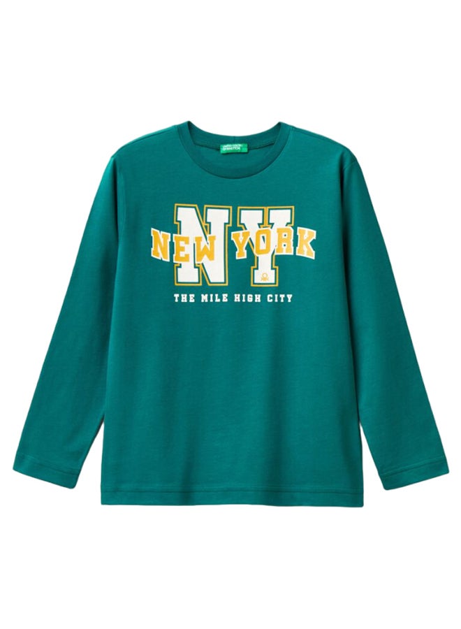Benetton Boys NY Printed Long Sleeve T-Shirt - Image 1