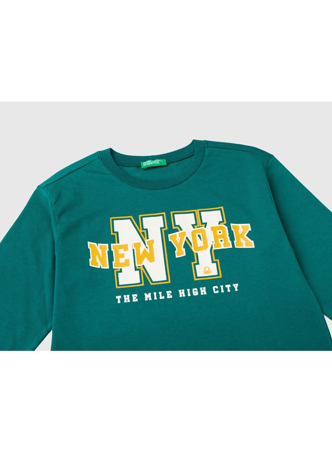 Benetton Boys NY Printed Long Sleeve T-Shirt - Image 3
