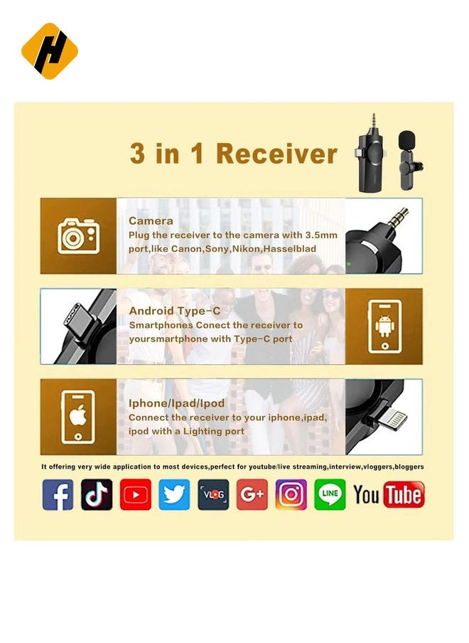 هوها الميكروفون اللاسلكي ، ميكروفون طية صدر السترة 3-in-1 لكاميرا iPad iPad Android للتسجيل ، YouTube ، Tiktok ، دفق Facebook Live ، Mointuction Auto Sync (لا يوجد تطبيق أو Bluetooth مطلوب)  - Image 2