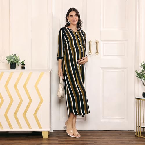 MomToBe Women's Rayon Maternity Dress/Pregnancy Dress/Easy Breastfeeding Dress/Western Dress with Zippers for Nursing Pre and Post Pregnancy (Green::Black, Medium) - Image 3