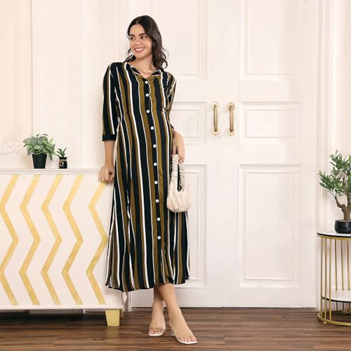 MomToBe Women's Rayon Maternity Dress/Pregnancy Dress/Easy Breastfeeding Dress/Western Dress with Zippers for Nursing Pre and Post Pregnancy (Green::Black, Medium) - Image 2