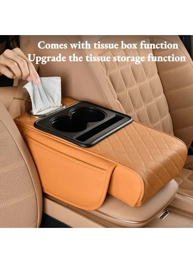 Black And Red Auto Center Console Armrest Cushion with 2 Cup Holders Heightening Pad Cover All Seasons - Image 2