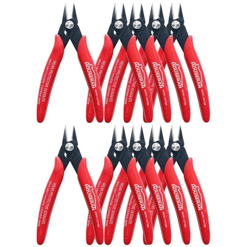 170 Wire Cutters 10 PACK 5 Inch Micro Flush Cutter HOUSERAN Small Wire Cutters Spring Loaded Cutting Pliers Side Cutters Diagoanl Cutters for Jewelry Making Models Zip Ties Plastic Wire Snips