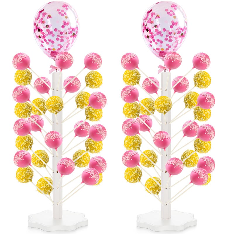 AVLA 2 Pack Wood Cake Pop Stand, 49 Hole Wooden Lollipop Tree Stand, Candy Table Display Decorative Dessert Stand for Party, Wedding, Birthday, Anniversaries, Sturdy and Easy to Assemble - Image 1