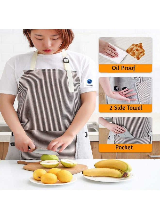 Leeonz Cooking Apron | Adjustable Waterproof Chef Apron With Pocket And 2 Side Coral Velvet Towels For Hands Wiping Quilt For Home Kitchen, Grill, Restaurant (Brown(Coffee), Pack Of 1) - Image 3
