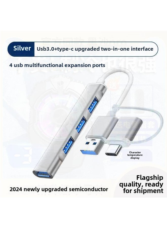 Usb Extender Plug Multi-port Expansion Docking Tap Adapter Typec Notebook Desktop Computer One Drag Four-Number Of Interfaces:Silver Plastic Type-c+usb3.0  - Image 1