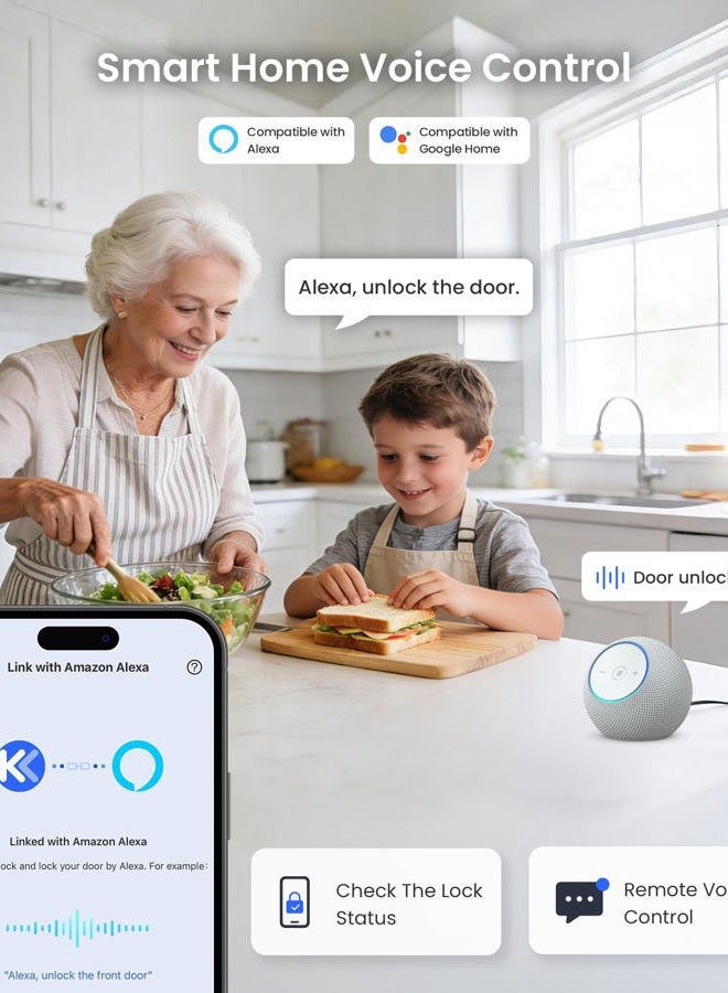 Veise VE012W-H Built-in WiFi Fingerprint Smart Deadbolt with Handle Set, App Remote Control, Keyless Entry Front Door Lock Set, Backlit Keypad, Voice Assistant, Auto Lock, Waterproof, Matte Black - Image 5