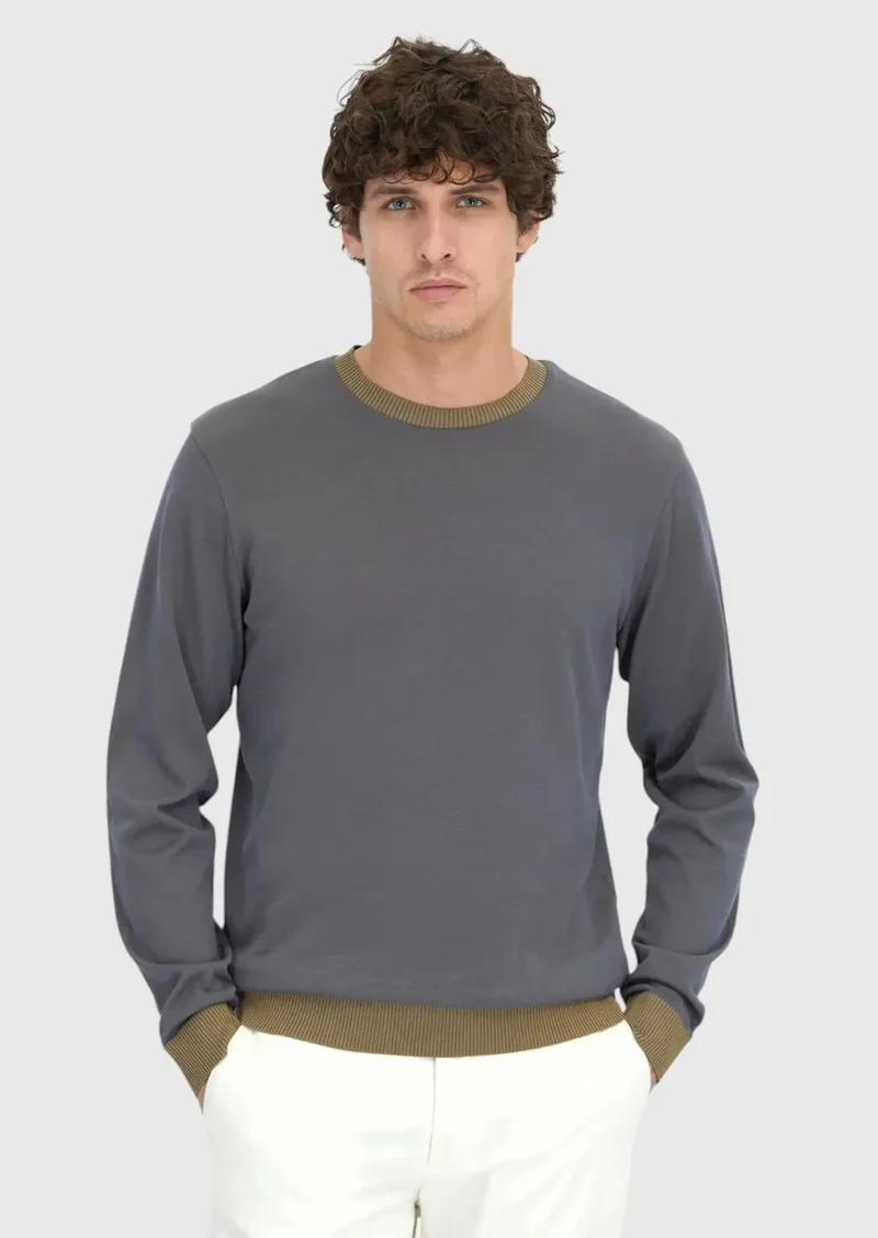 RAMSEY Grey Crew Neck Plain Sweatshirt