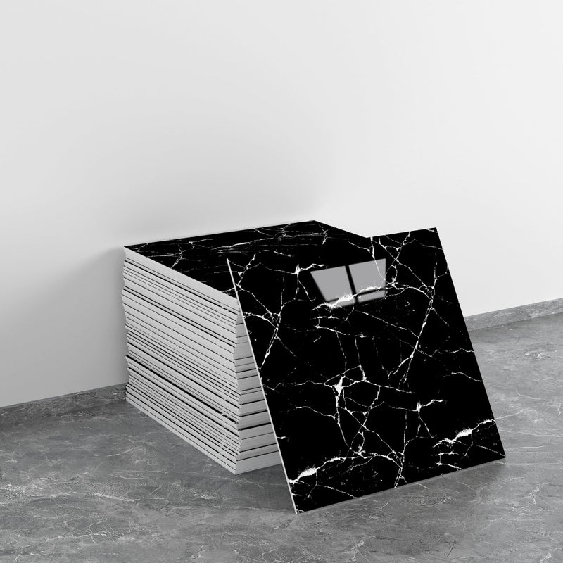 LVSHI 20pcs Marble Peel and Stick Waterproof PVC Shower Wall Panels Bathroom Backsplash Tile Stick on Wall for Bedoom Kitchen 118x118 Black194 SqFt - Image 2