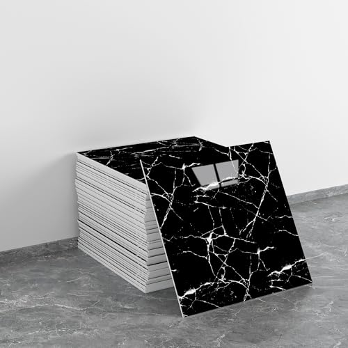 LVSHI 20pcs Marble Peel and Stick Waterproof PVC Shower Wall Panels Bathroom Backsplash Tile Stick on Wall for Bedoom Kitchen 118x118 Black194 SqFt - Image 1