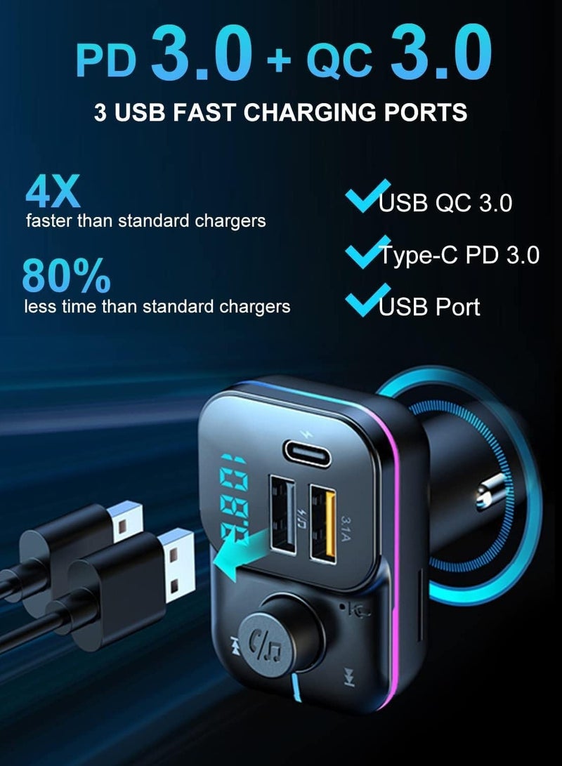 SYOSI Bluetooth Car Adapter FM Bluetooth Transmitter Car Radio Car Bluetooth Transmitter PD QC Quick Charge 8 RGB LED 3 USB Ports Handsfree Calls Bluetooth 5.0 Supports TF Card and U-Disk  - Image 5
