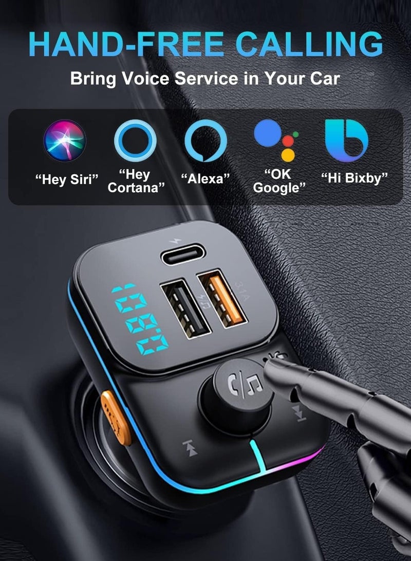 SYOSI Bluetooth Car Adapter FM Bluetooth Transmitter Car Radio Car Bluetooth Transmitter PD QC Quick Charge 8 RGB LED 3 USB Ports Handsfree Calls Bluetooth 5.0 Supports TF Card and U-Disk  - Image 3
