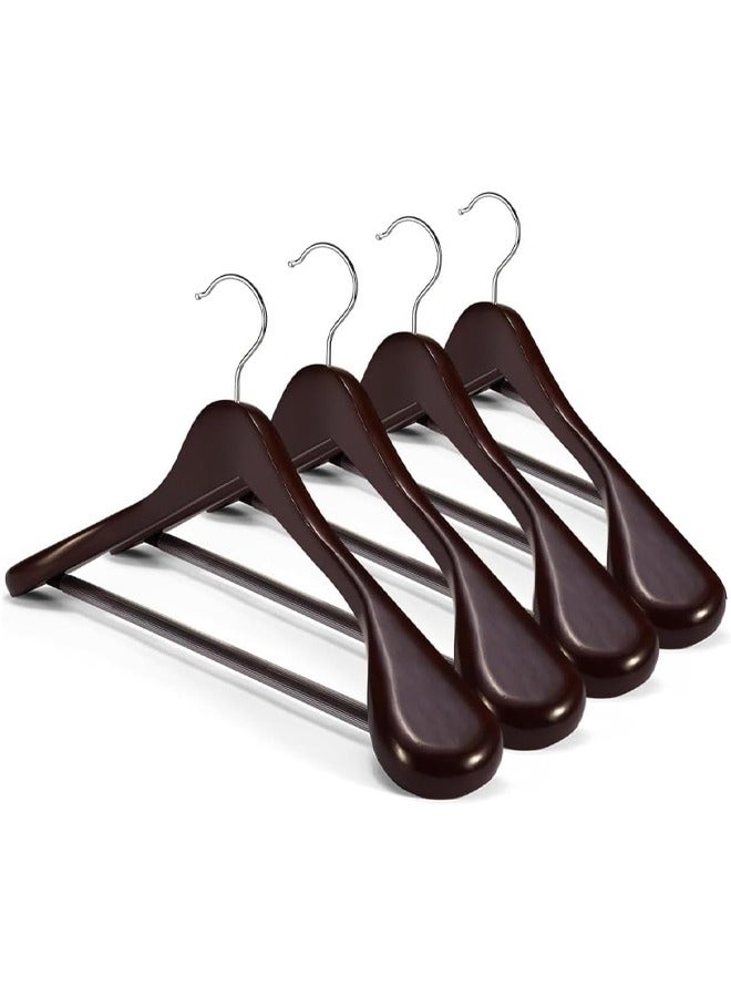 DUNISO 4-Pack High-Grade Coat Hangers, Cherry Wood Wide Shoulder Wooden Hangers with Non Slip Pants Bar, Smooth Retro Finish 360° Swivel Hook Solid Wood Coat Hangers for Heavy Clothes Hanger - Image 1
