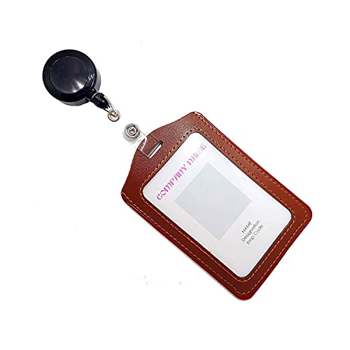 NSSP Combo Vertical Leather ID Badge Holder Card Case with Retractable Round Reel Pulley YOYO (Pack of 1)(1 Pieces Leather id Card Holder,1 Pice Round yoyo Black) - Image 1
