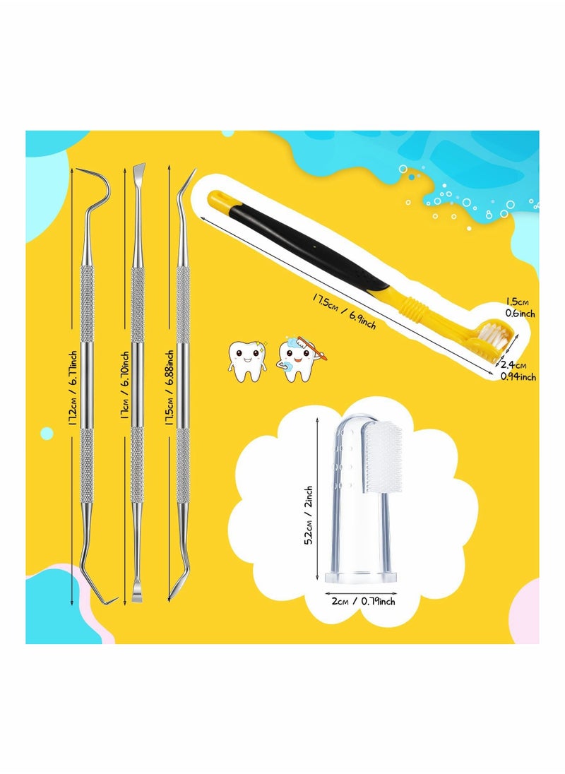 7 Pieces Dog Teeth Cleaning Kit Includes Dental Tooth Scaler and Scraper Stainless Steel Tarter Remover Scraper 3 Head Dog Toothbrush and Silicone Dog Finger Toothbrush Dog Plaque Remover Tools