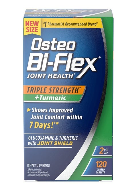 Osteo Bi-Flex Glucosamine Triple Strength Plus Turmeric Supplement with Curcumin for Joint Support and Range of Motion, 60 Day Supply, 120 Coated Tablets, Joint Health Nutritional Supplements